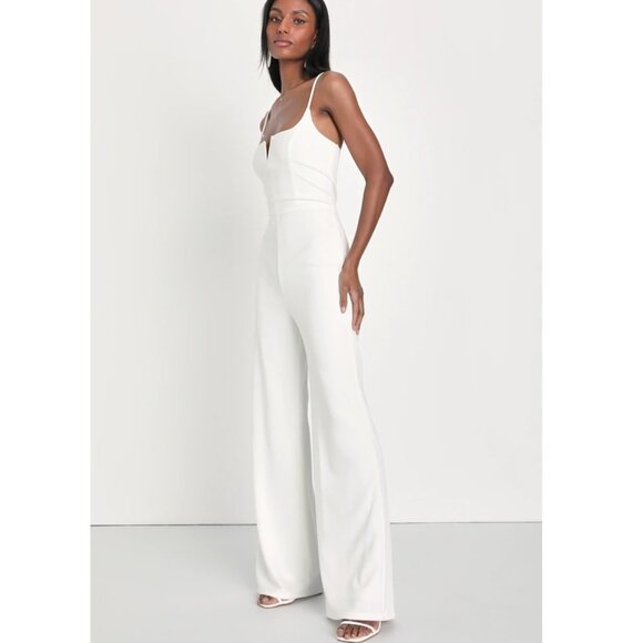 Lulus Cheers to Chic Ivory Sleeveless Jumpsuit Wide Leg Stretchy, Size L - Picture 1 of 8